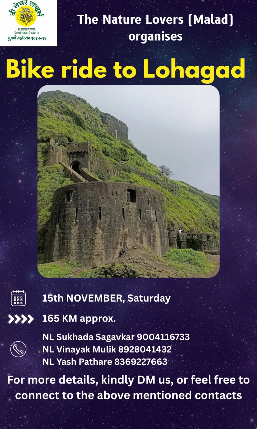 Bike ride to Lohagad event details and contacts
