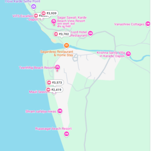 Map of hotels in Karde, Dapoli area.