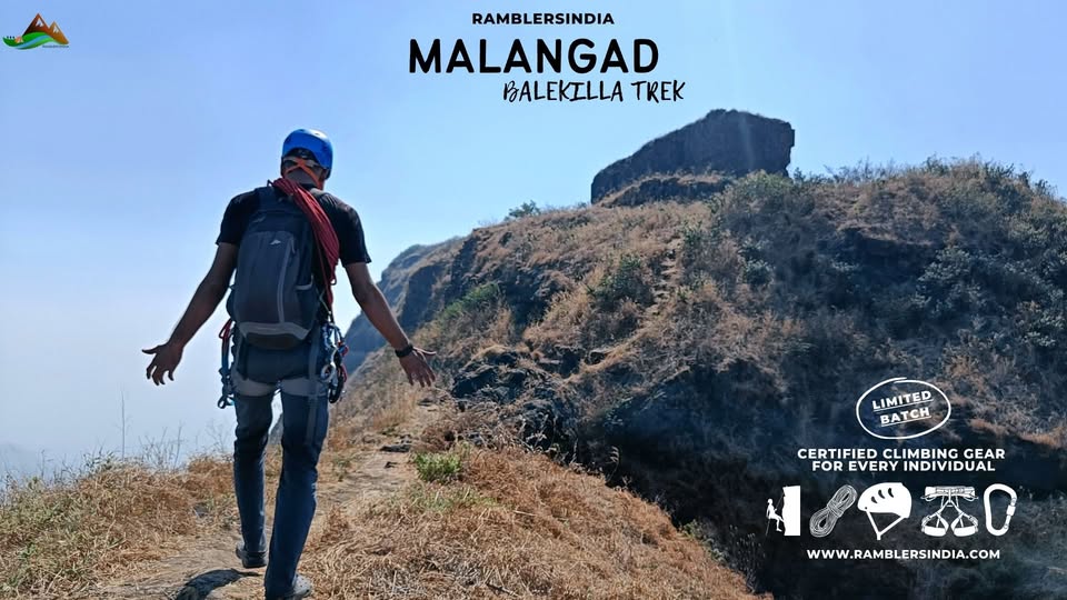 Hiker on Malangad Balekilla Trek with safety gear.