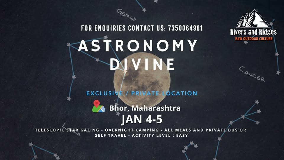 Astronomy event poster with moon and constellations.