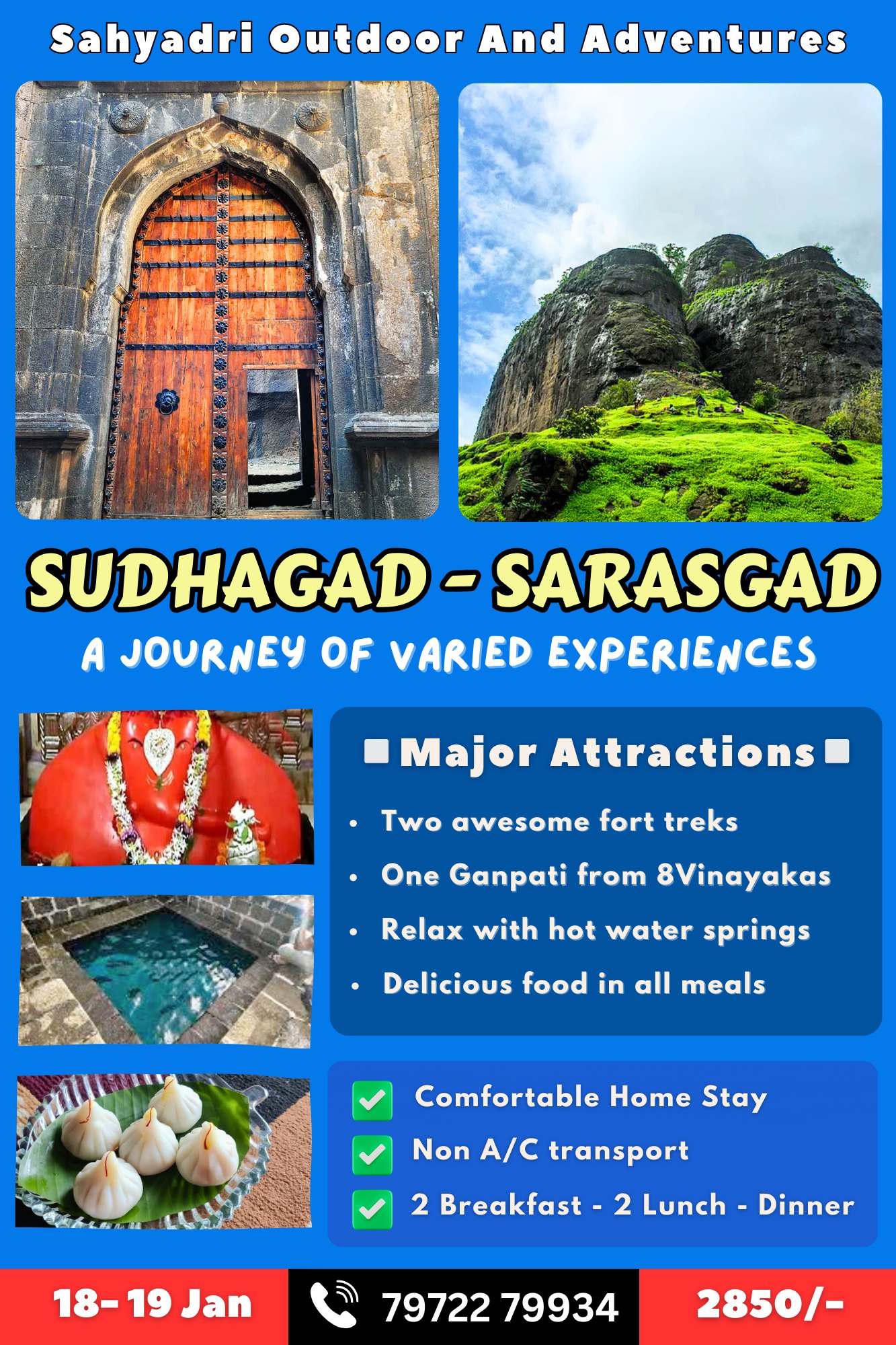 Sudhagad Sarasgad trekking, cultural tour and amenities.