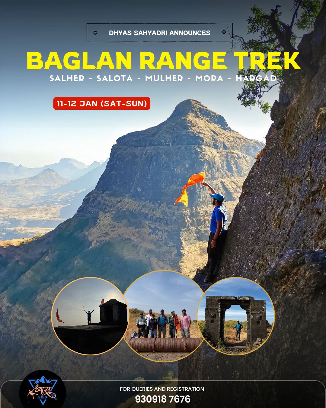 Baglan Range Trek event poster with mountain scenery.