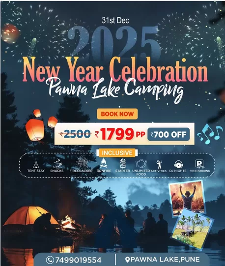 2025 New Year camping celebration at Pawna Lake.