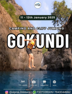 Camping, cliff jumping in Gokundi, January 2025 event.