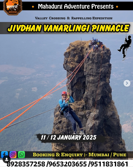 Adventure rappelling at Jivdhan Vanarlingi Pinnacle, January 2025.