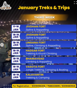 January treks and trips schedule with contact info.