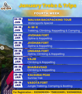 January adventure trekking schedule, fourth week events.