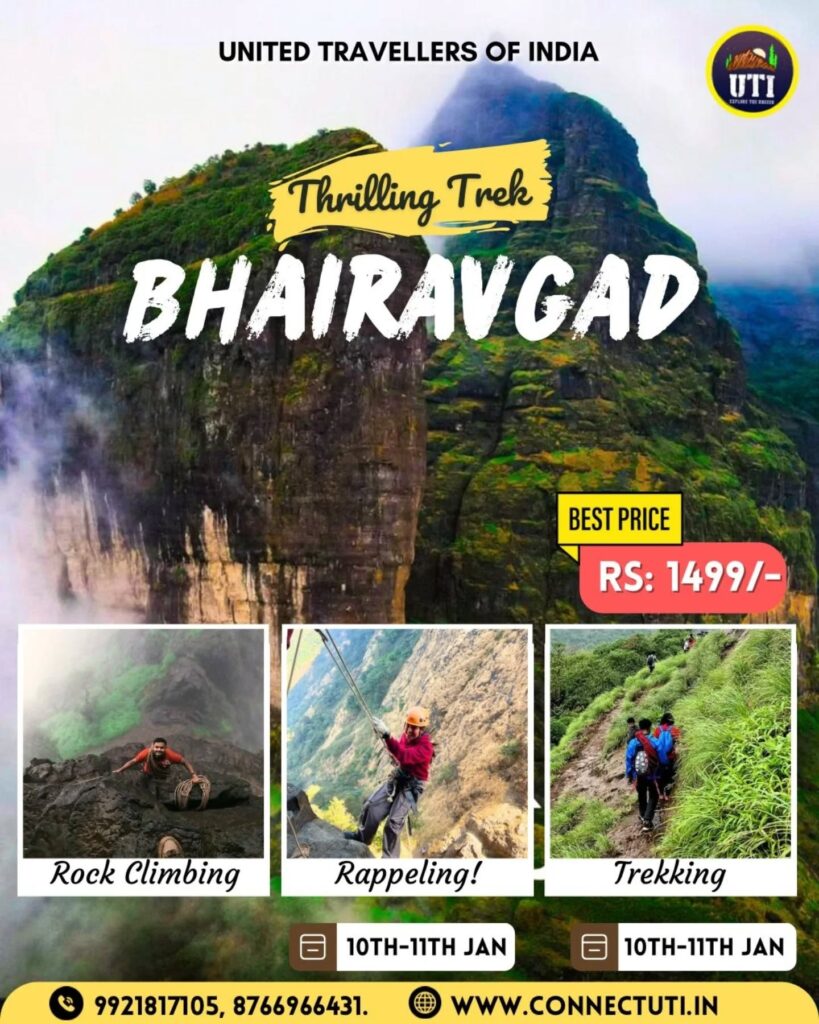 Bhairavgad trekking adventure with rock climbing and rappelling.