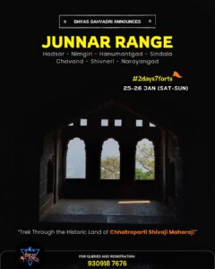 Junnar Range trek announcement with fort names and dates.