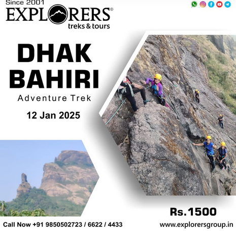 Dhak Bahiri trek advertisement with climbers on mountain.