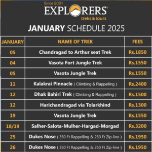 January trekking schedule for Explorers Treks and Tours, 2025.