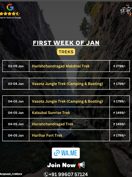 January trekking schedule with dates and prices.