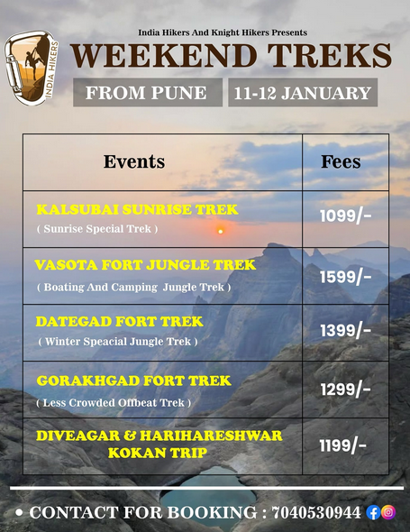 Weekend treks from Pune, events and fees listed.