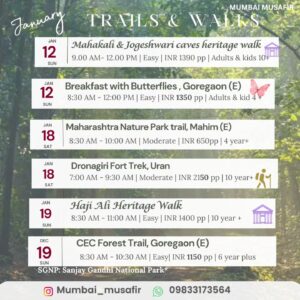 January trails and walks schedule in Mumbai.