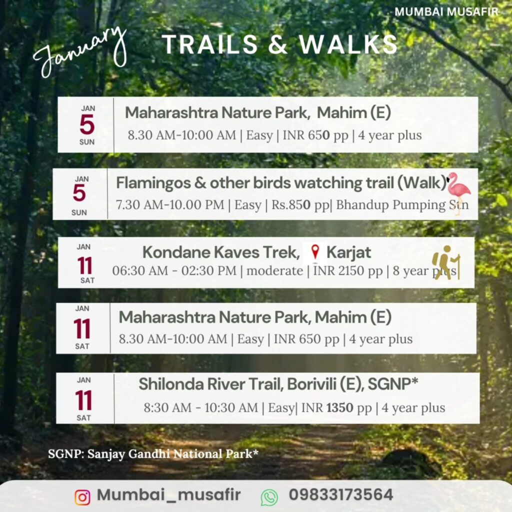 January hiking trails and walks schedule Mumbai Musafir