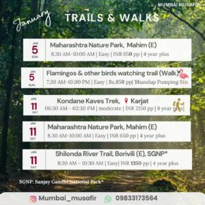 January hiking trails and walks schedule Mumbai Musafir