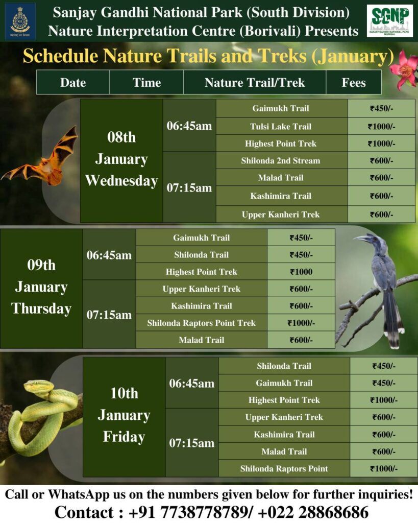 January nature trails schedule at Sanjay Gandhi National Park.