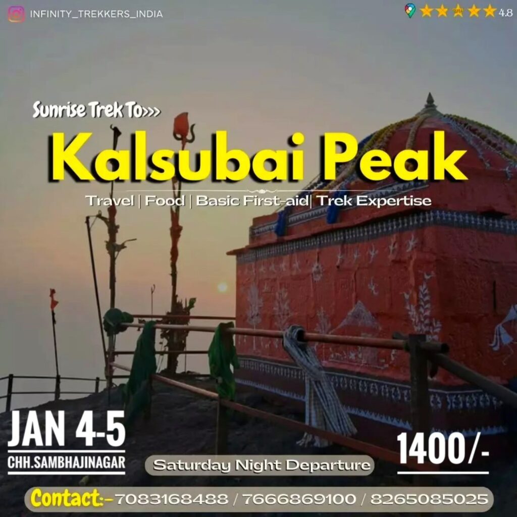 Kalsubai Peak trek advertisement with contact details.