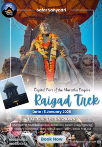 Raigad Trek event poster with statue and details.