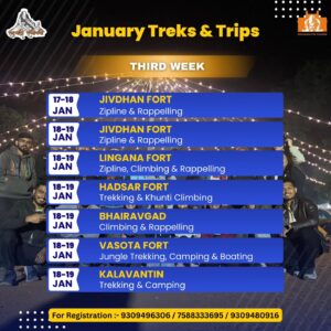 January treks and trips schedule, contact for registration.