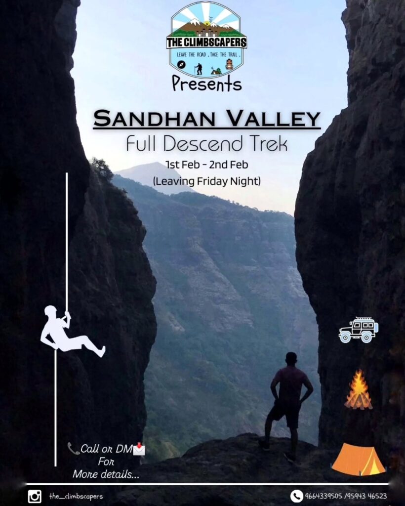 Sandhan Valley trek poster with dates and contact info.