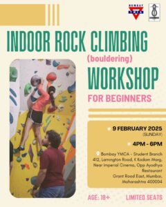 Indoor rock climbing workshop flyer for beginners.