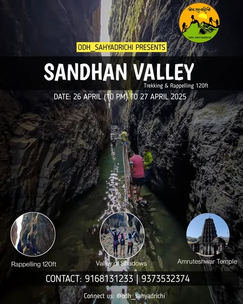 Sandhan Valley trekking and rappelling event poster.