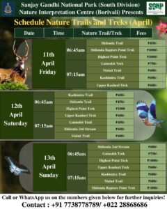 Sanjay Gandhi Park April nature treks schedule and contact.
