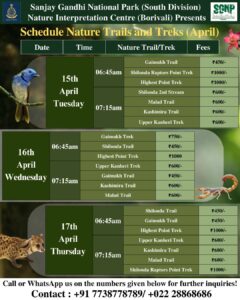 April nature treks schedule at Sanjay Gandhi National Park.
