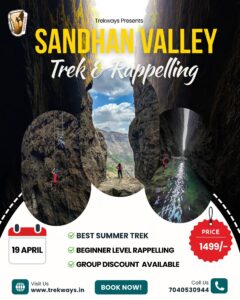Sandhan Valley trek and rappelling event details.