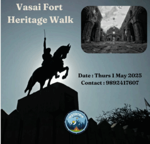 Vasai Fort Heritage Walk flyer with contact details.