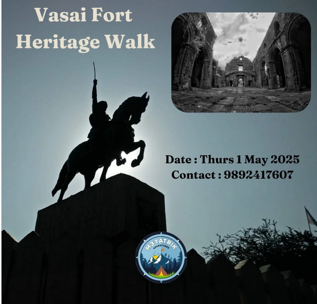 Vasai Fort Heritage Walk flyer with contact details.