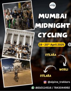 Group midnight cycling event in Mumbai, April 2025.