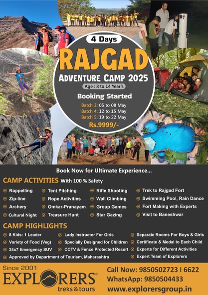 Rajgad Adventure Camp 2025 for kids, ages 8-14.