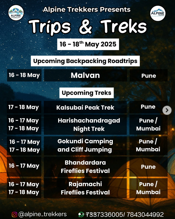 Alpine Trekkers trips and treks May 2025.