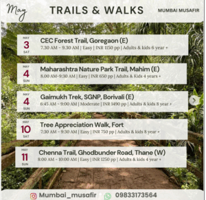 May hikes schedule in Mumbai with dates and locations.