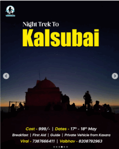 Night trek to Kalsubai adventure event poster.