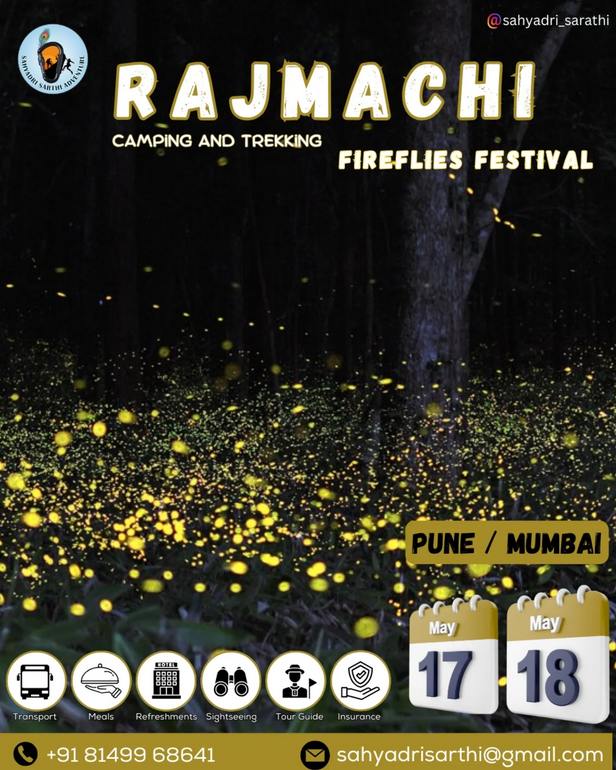 Rajmachi camping and trekking fireflies festival poster.