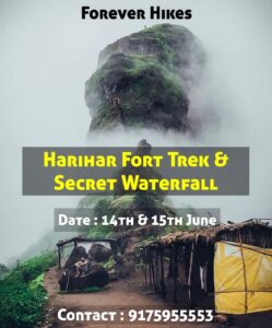 Harihar Fort trek announcement with contact details.