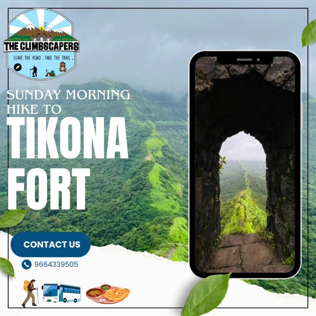 Flyer for Tikona Fort hike promotion.