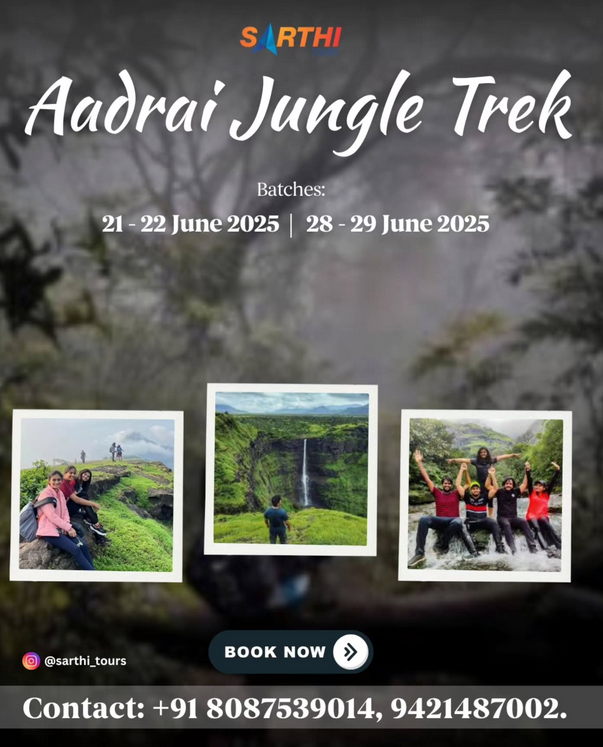Aadrai Jungle Trek brochure with dates and contact information.