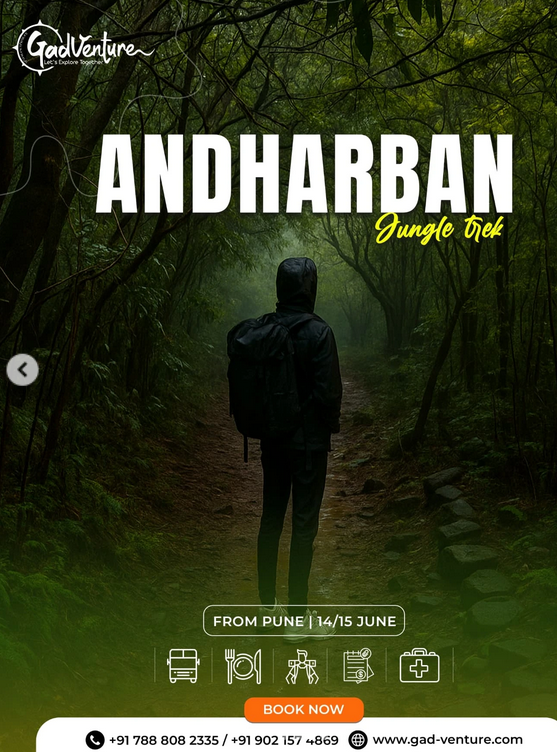 Person hiking Andharban jungle trail with backpack.