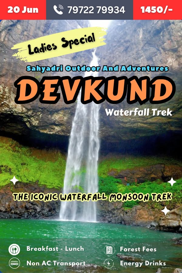 Devkund waterfall trek promotional poster for ladies.
