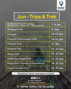 June trekking and camping schedule by Raahi Outdoors.