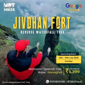 Jivdhan Fort reverse waterfall trek promotion.
