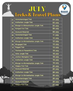 July treks and travel itinerary list.