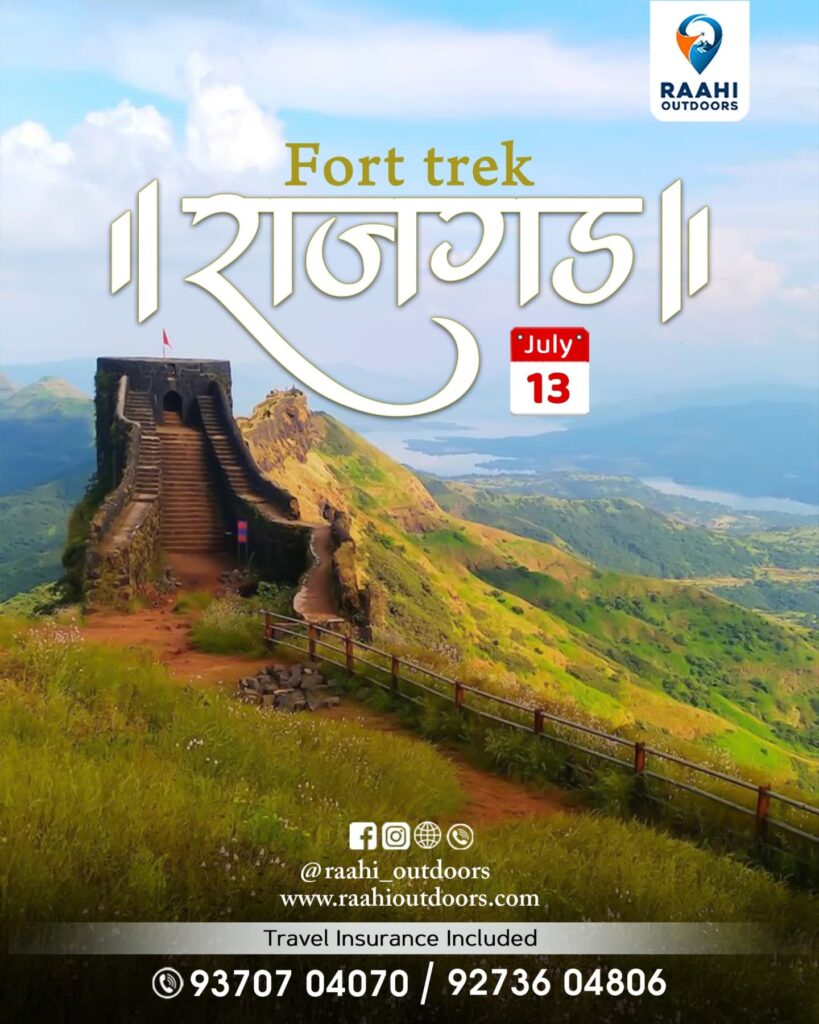 Rajgad Fort trek promotional image, July 13 event.