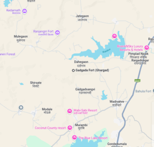 Map showing Gadgada Fort area in India.
