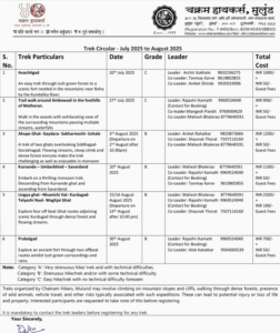 Trek circular for July-August 2025 with details.