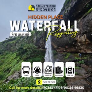 Adventure Junction waterfall rappelling event poster.